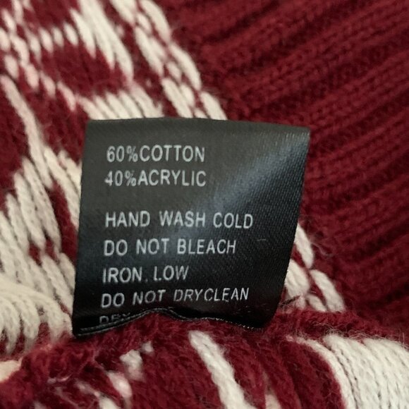 POL Sweater Burgundy & White Sz L Snowflake Reindeer Fair Isle Nordic #216H - Picture 8 of 8